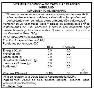 Imagen 2 del producto Vitamin D3 50 MCG - Kirkland
