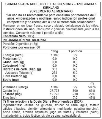 Imagen 2 del producto Adult Calcium Gummies 120 Unid - Kirkland