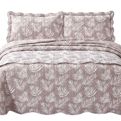Quilt Con Piecera Helechos Ocre 2 Plazas