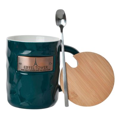 Jgo Tazón Decorat Eiffel C/Tapa y Cuchara Petróleo