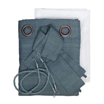 Imagen 2 del producto Set Cortina Rustica Con Argolla 8 Piezas Petroleo