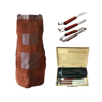 Set Parrillero Con Mandil de Cuero