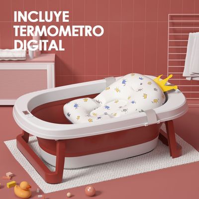 Imagen 2 del producto Bañera Plegable Bebé Con Termometro y Cojín Rojo BABYMINE