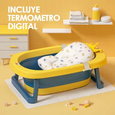 Imagen 2 del producto Bañera Plegable Bebé Con Termometro y Cojín Amarillo BABYMINE