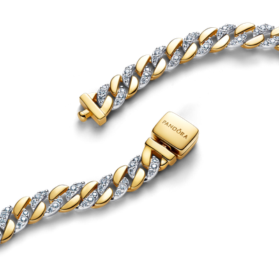 Imagen 2 del producto Brazalete de Cadena Cubana de Dos Tonos en Pavé