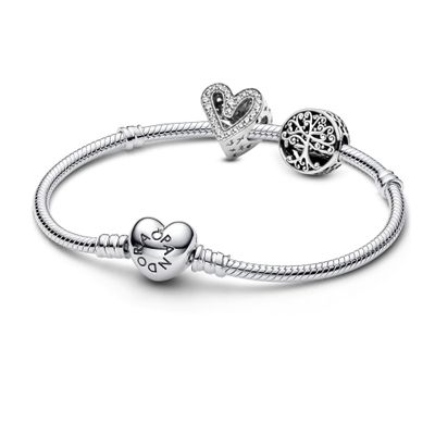 Gift Set Pulsera con Dije Corazon Brillante y Arbol Raices Familiar