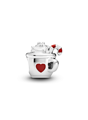 Charm Plata Chocolate Caliente Esmalte Blanco y Rojo