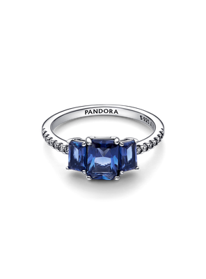 Anillo Plata Tres Piedras Rectangulares Azules Brillante