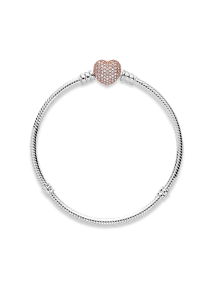 Brazalete en Plata con Cierre en Rose Corazón en Pavé