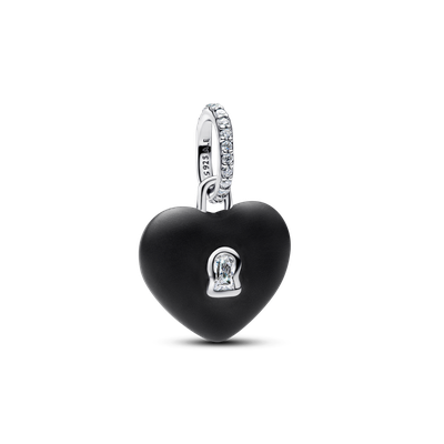 Charm Colgante Candado Corazón Cerámica Negro Mate