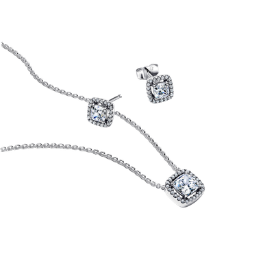 Juego de regalo de joyería Halo cuadrado en Plata