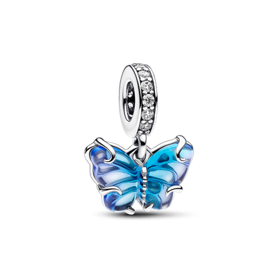Charm Plata Mariposa de Cristal de Murano Azul