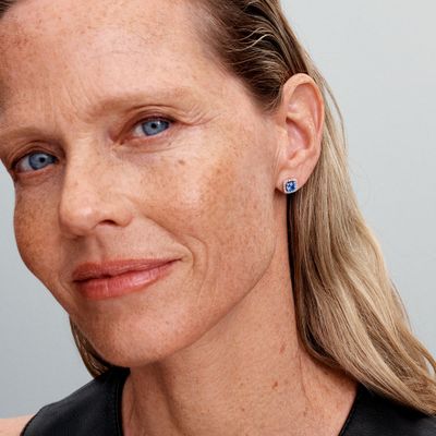 Imagen 2 del producto Aretes de botón Halo Azul Cuadrado Brillante