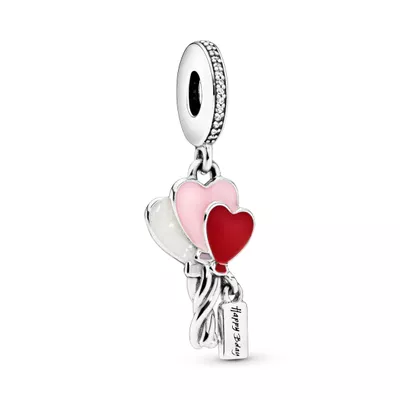 Charm en Plata Globos de Corazón Circonia Cúbica Clara