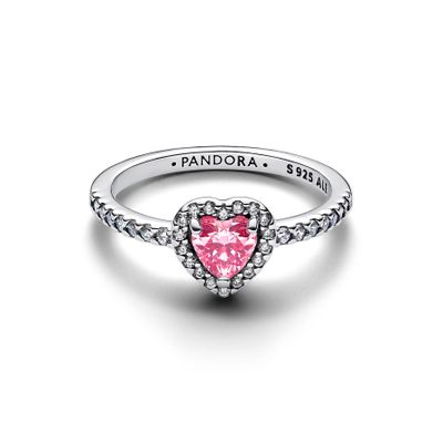 Anillo Corazón Rosa Elevado en Plata