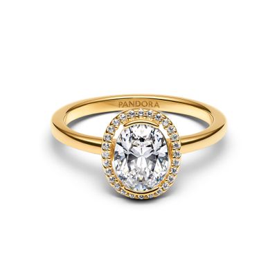 Anillo Halo Ovalado Brillante Recubrimiento Oro14K