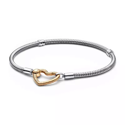 Pulsera en Plata con enchape Oro de 14k Momentos Cadena de Serpiente con Cierre de corazón