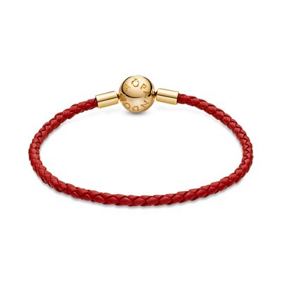 Brazalete Moments en Cuero Trenzado Rojo con Broche Redonde Shine