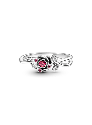 Anillo en Plata La Rosa de la Bella y la Bestia de Disney Roja