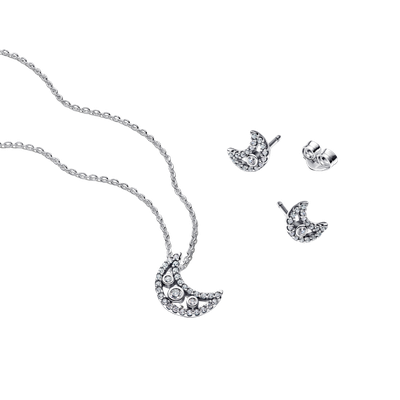 Juego de regalo de joyería Luna creciente en Plata