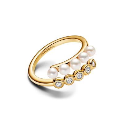 Anillo Abierto Perlas Cultivadas de Agua Dulce y Gemas