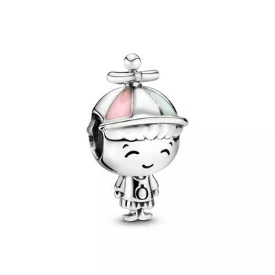 Charm Plata Niño con Sombrero de Helicel Rosa Verde y Blanco