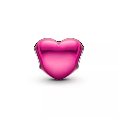 Charm en Plata Corazón Rosado Metalico. Esmalte Rosado