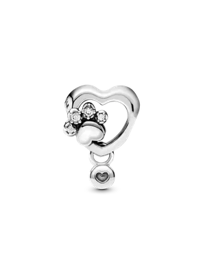 Charm Plata Brillante Huella en Corazón