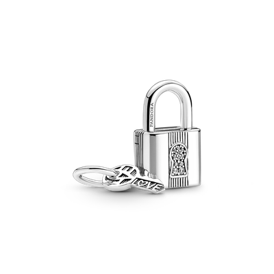 Dije Colgante en Plata Candado y Llave Circonia Cúbica Clara