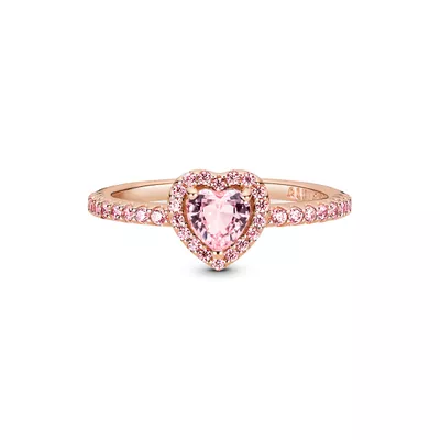 Anillo Rose Corazón Brillante Elevado y Cristal Rosa