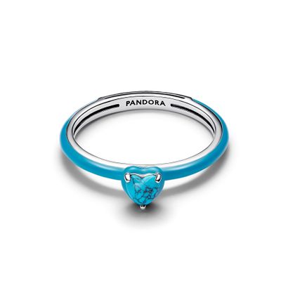 Anillo Pandora Gema Corazón Color Turquesa