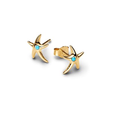 Imagen 2 del producto Aretes de Botón Estrella de Mar Recubrimiento  Oro14k con Cristal Azul 