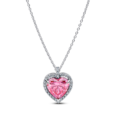 Collar Collier Corazón con Halo Rosa