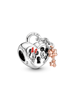 Dije Doble Tono Candado Corazón Mickey Mouse y Minnie Mouse