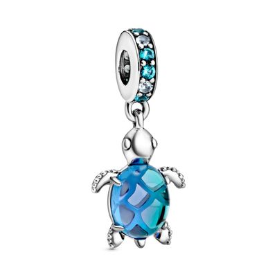 Charm Colgante Plata Tortuga Marina Cristales Azul