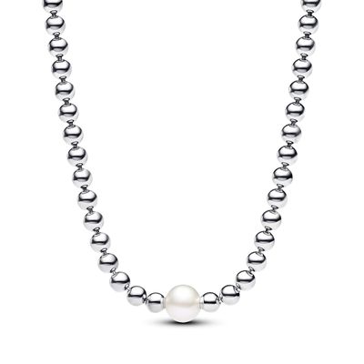 Collar en Plata de Cuentas y Perla Cultivada de Agua Dulce Tratada