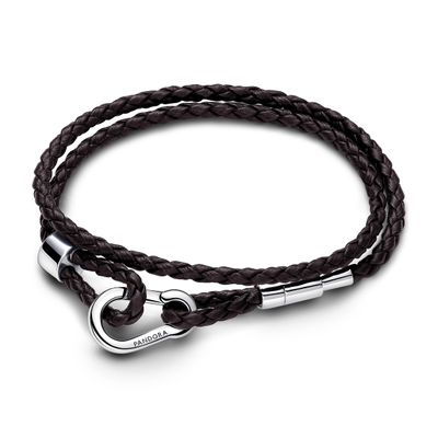 Brazalete Pandora en Cuero Trenzado Doble Marron