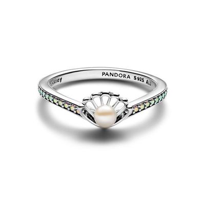 Anillo Perla Cultivada Agua Dulce Concha Princesa Ariel Disney