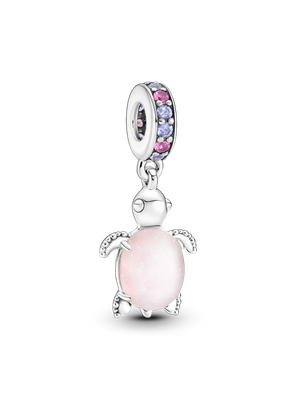 Charm Colgante Tortuga de Mar Rosa de Cristal Murano Plata