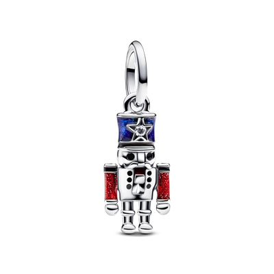 Dije Cascanueces Movible Esmaltes Azul y Rojo en Plata