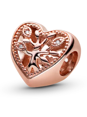Charm en Rose Corazon Calado Arbol Familiar con Circonia