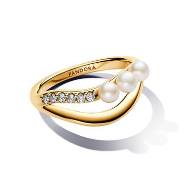 Anillo en Shine de Perlas Cultivadas en Agua Dulce y Doble Forma