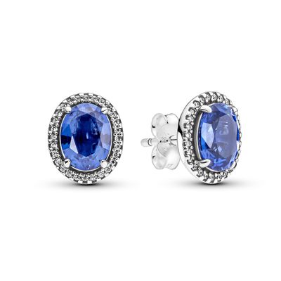 Imagen 1 del producto Aretes de Tuerca Plata Halo Brillante Llamativo Con Cristal Azul