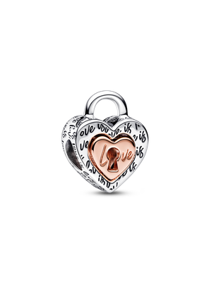 Charm Corazón Dividido de Dos Tonos con Candado