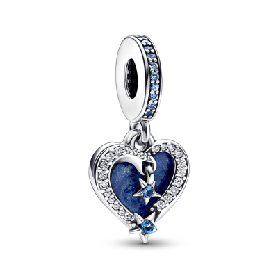 Dije en Plata  Doble Corazon de Estrella Fugaz