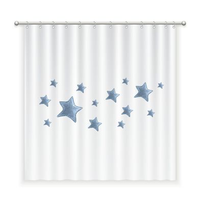 CORTINA DE BAÑO ALGODÓN ESTRELLAS AZULES