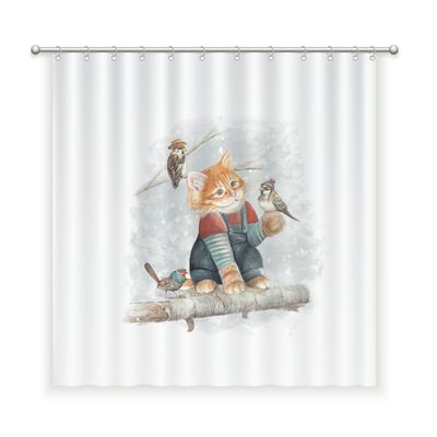 CORTINA DE BAÑO ALGODÓN GATO Y SUS AMIGOS