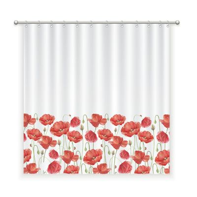 CORTINA DE BAÑO ALGODÓN AMAPOLAS ROJAS