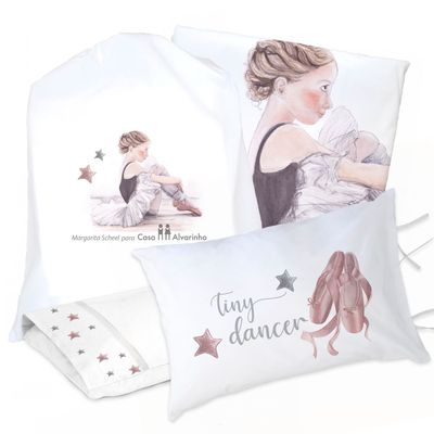 JUEGO DE CAMA FUNDA DE PLUMÓN + SABANA BAJERA + 4 FUNDAS ALMOHADA BAILARINA 2 PLAZAS