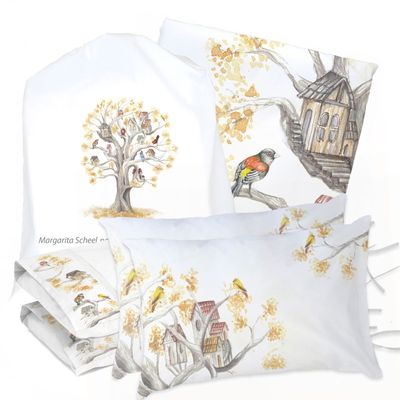 JUEGO DE CAMA FUNDA DE PLUMÓN + SABANA BAJERA + 4 FUNDAS ALMOHADA ARBOLITO KING